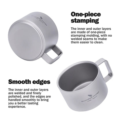 Boundless Voyage Titanium Espresso Cup 100ml Mini Double Wall Tea Coffee Mug Druable Metal Drinkware for Travel Home Office Ti3085D