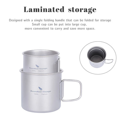 Boundless Voyage Titanium Mini Coffee Cup Espresso Cup Ultralight 120ml & 180ml Tea Cup Wine Mug Outdoor Camping Drinkware Ti3053D