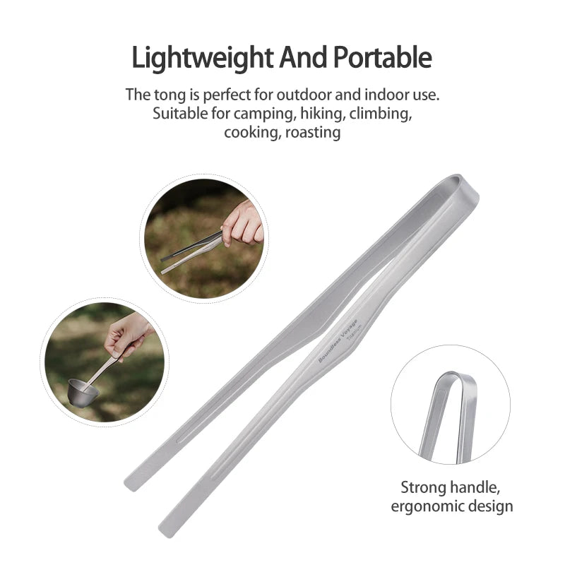Boundless Voyage Titanium Tongs – 16.7cm / 25.5cm, Anti-Slip, Heat-Resistant, Vertical Tip Ti1011T / Ti1012T
