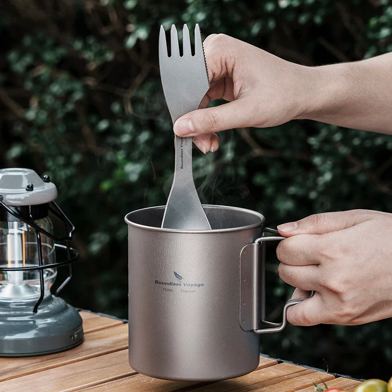 Boundless Voyage Titanium Spork Portable Camping Spoon Fork Knife Ultralight 3 in 1 Utensil Ti1064T