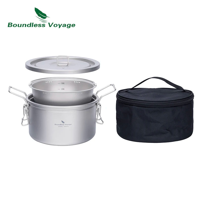 Boundless Voyage Camping Titanium Pot Ultralight Rice Soup Cooker Multifunctional Cooker Outdoor Portable Open Fire Cookware Ti2087C