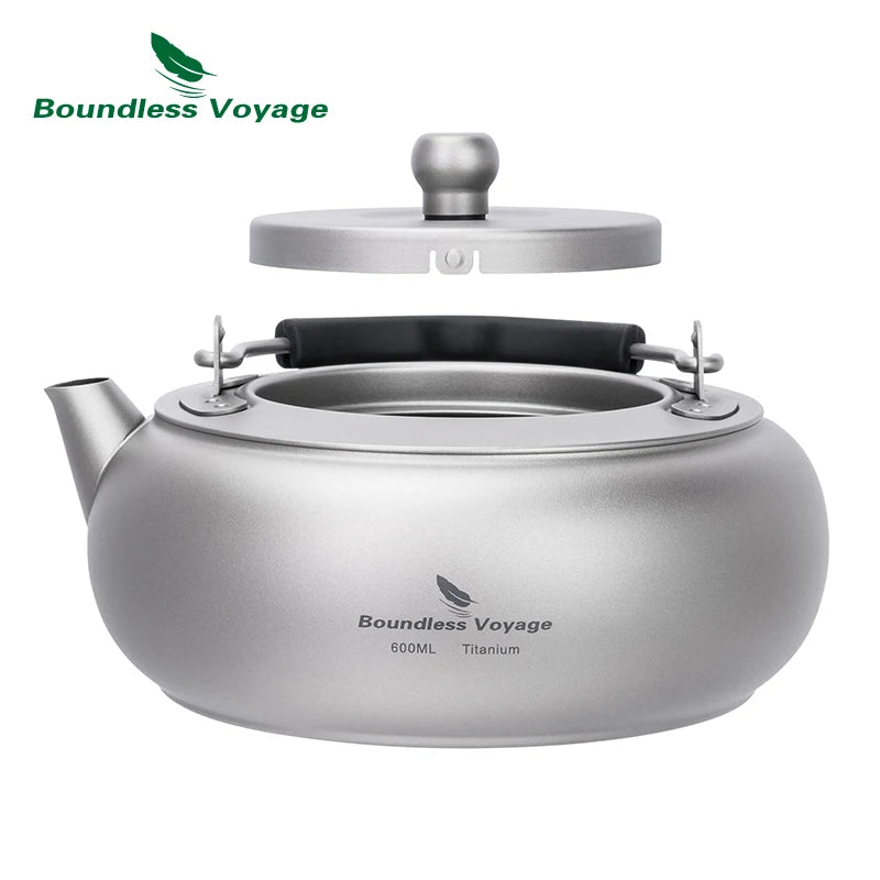 Boundless Voyage 600ml Titanium Camping Kettle Lightweight Compact Tea Pot with Built-in Filter for Outdoor Backpacking Hiking Ti3105D