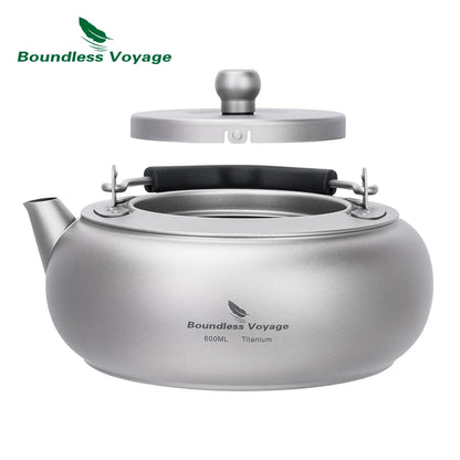 Boundless Voyage 600ml Titanium Camping Kettle Lightweight Compact Tea Pot with Built-in Filter for Outdoor Backpacking Hiking Ti3105D