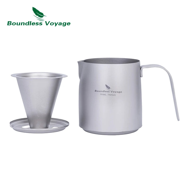 Boundless Voyage Titanium Portable Pour-over Coffee Set 300ml Coffee Mug with Detachable Dripper Outdoor Camping Coffee Maker Ti6007P