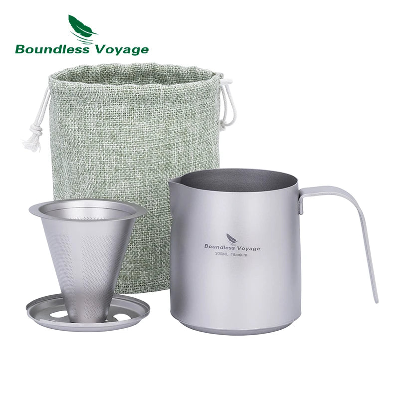 Boundless Voyage Titanium Portable Pour-over Coffee Set 300ml Coffee Mug with Detachable Dripper Outdoor Camping Coffee Maker Ti6007P