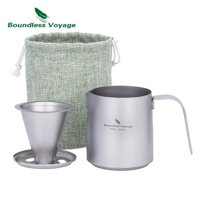 Boundless Voyage Titanium Portable Pour-over Coffee Set 300ml Coffee Mug with Detachable Dripper Outdoor Camping Coffee Maker Ti6007P