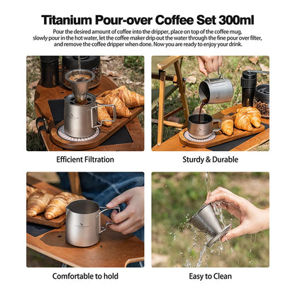 Boundless Voyage Titanium Portable Pour-over Coffee Set 300ml Coffee Mug with Detachable Dripper Outdoor Camping Coffee Maker Ti6007P