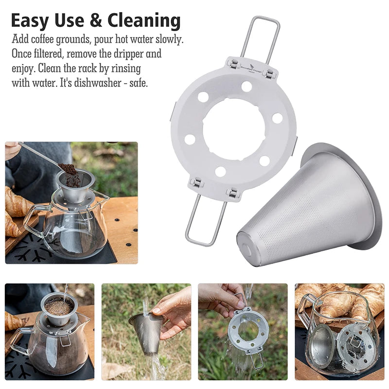 Boundless Voyage Pour Over Coffee Dripper Titanium Coffee Filter with Foldable Holder Cone Filter Paperless for Outdoor Indoor Ti6004P
