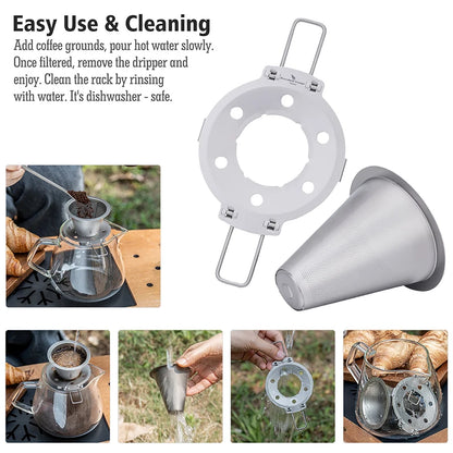 Boundless Voyage Pour Over Coffee Dripper Titanium Coffee Filter with Foldable Holder Cone Filter Paperless for Outdoor Indoor Ti6004P