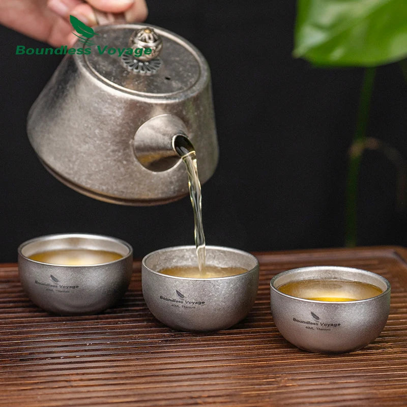 Boundless Voyage Titanium Mini Tea Cup – 40ml, Double-Wall, Sandblasted, 2 Finishes Ti3204D
