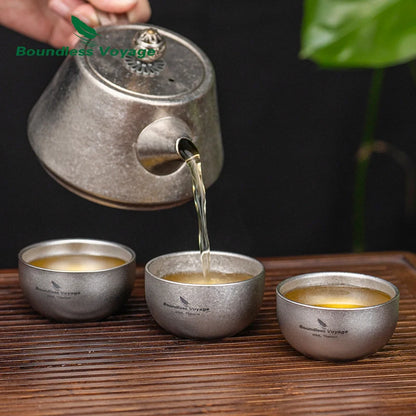 Boundless Voyage Titanium Mini Tea Cup – 40ml, Double-Wall, Sandblasted, 2 Finishes Ti3204D