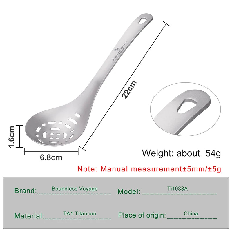 Boundless Voyage Titanium Slotted Spoon Ultralight Kitchen Strainer for Cooking, Noodles, Salad & Hot Pot Fried Food Colander Ti1038A