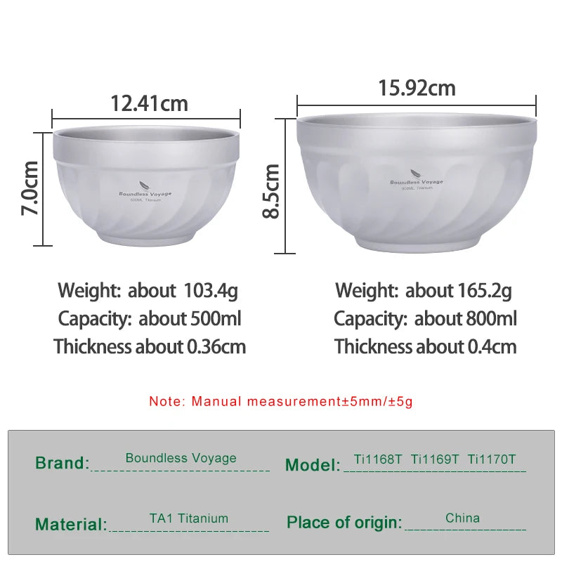 Boundless Voyage Titanium Double-Wall Bowl Set – 500ml + 800ml, Magnolia Embossed, Anti-Scald Ti1168T/Ti1169T