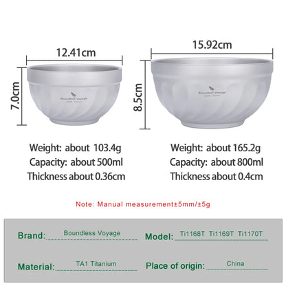 Boundless Voyage Titanium Double-Wall Bowl Set – 500ml + 800ml, Magnolia Embossed, Anti-Scald Ti1168T/Ti1169T
