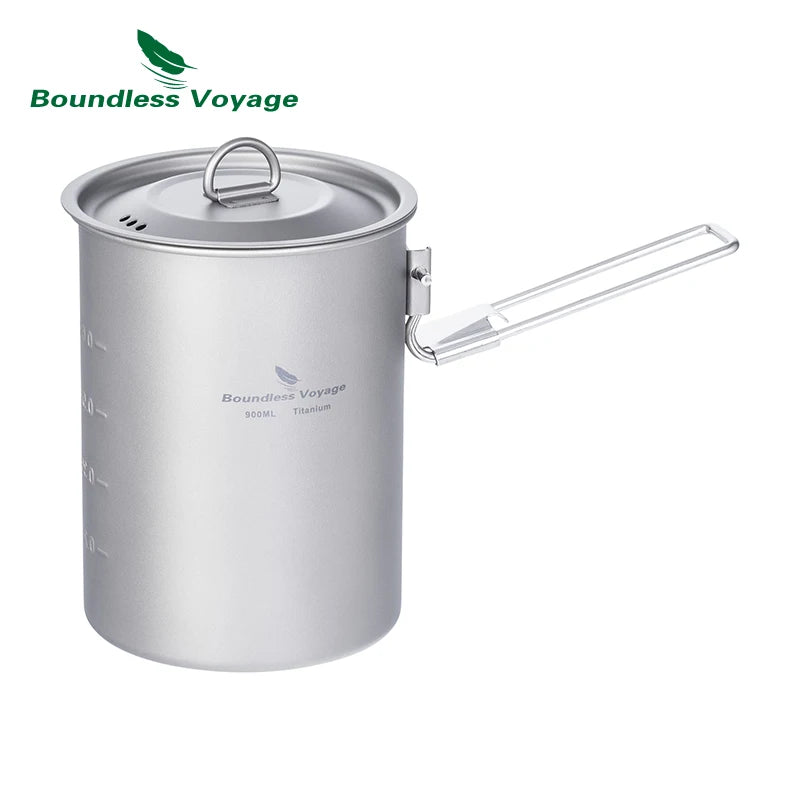 Boundless Voyage 900ml Titanium Pot Cup Camping Cookware Lightweight Bowl with Folding Handle & Lid Outdoor Portable Cooking Ti2040C kit