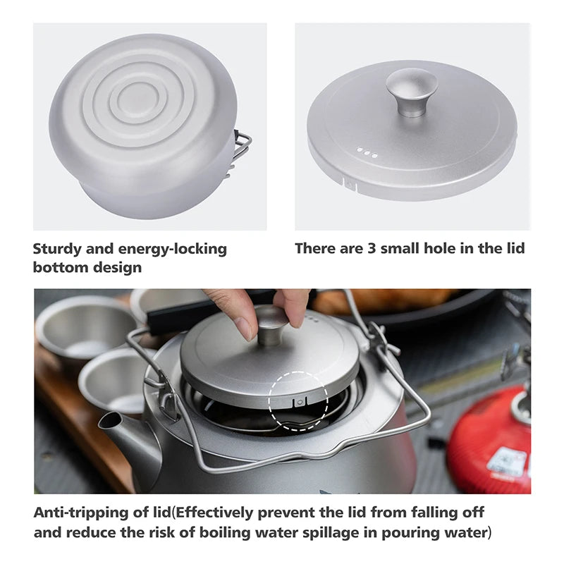 Boundless Voyage Titanium Tea Kettle – 800ml, Double Filtration, Collapsible Handle, Energy-Locking Bottom Ti3093D