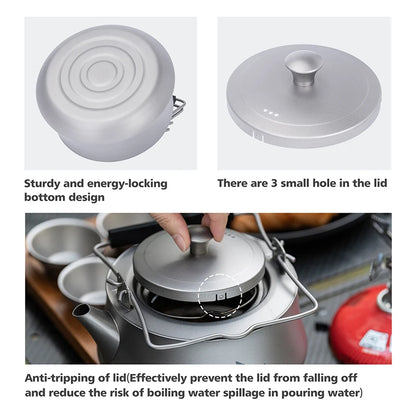 Boundless Voyage Titanium Tea Kettle – 800ml, Double Filtration, Collapsible Handle, Energy-Locking Bottom Ti3093D