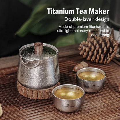 Titanium Double-Layer Tea Maker Indoor Outdoor Tea Bowl Cups Set