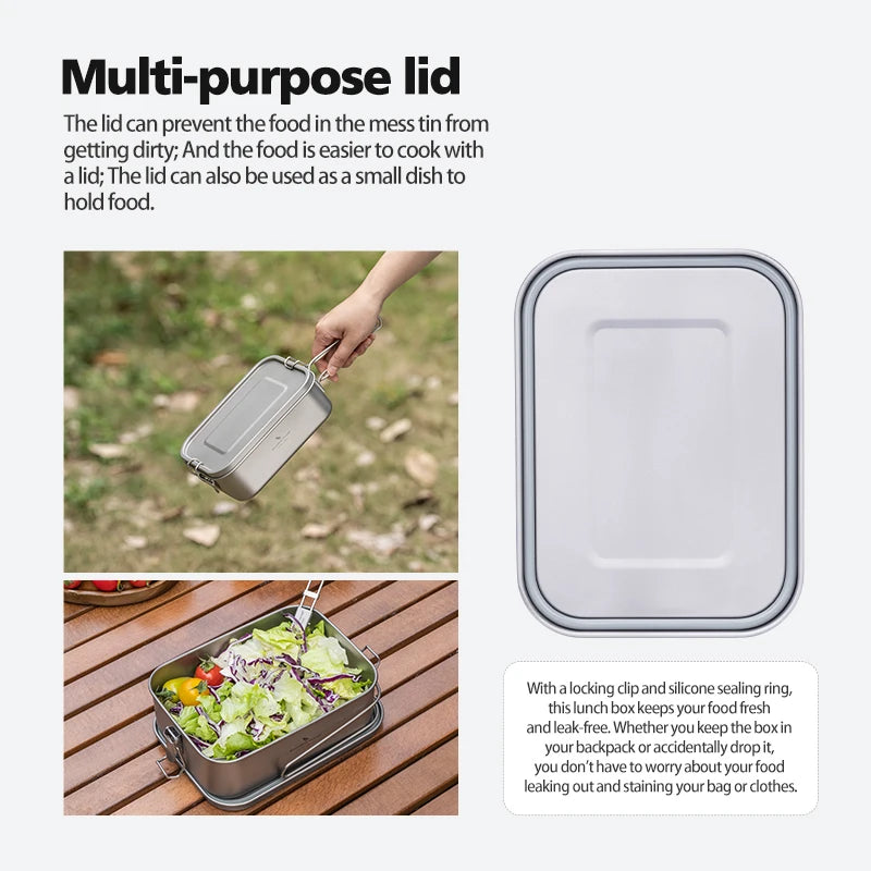 Boundless Voyage Titanium Bento with Lid & Handle Outdoor Camping Dinner Box Portable Cookware Leak Proof Lunch Box Container Ti2083C
