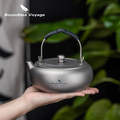 Boundless Voyage 600ml Titanium Camping Kettle Lightweight Compact Tea Pot with Built-in Filter for Outdoor Backpacking Hiking Ti3105D