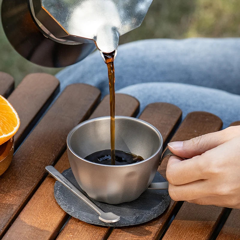 Boundless Voyage Titanium Espresso Cup 120ml Double Wall Coffee Cup, Compact & Lightweight & Heat Insulated, Fixed Handle Ti3088D