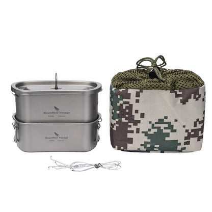 Boundless Voyage Titanium Military Canteen Cups Set 1100ml+750ml+400ml with Lid Chain Camping Cookware Outdoor Cooking Kit