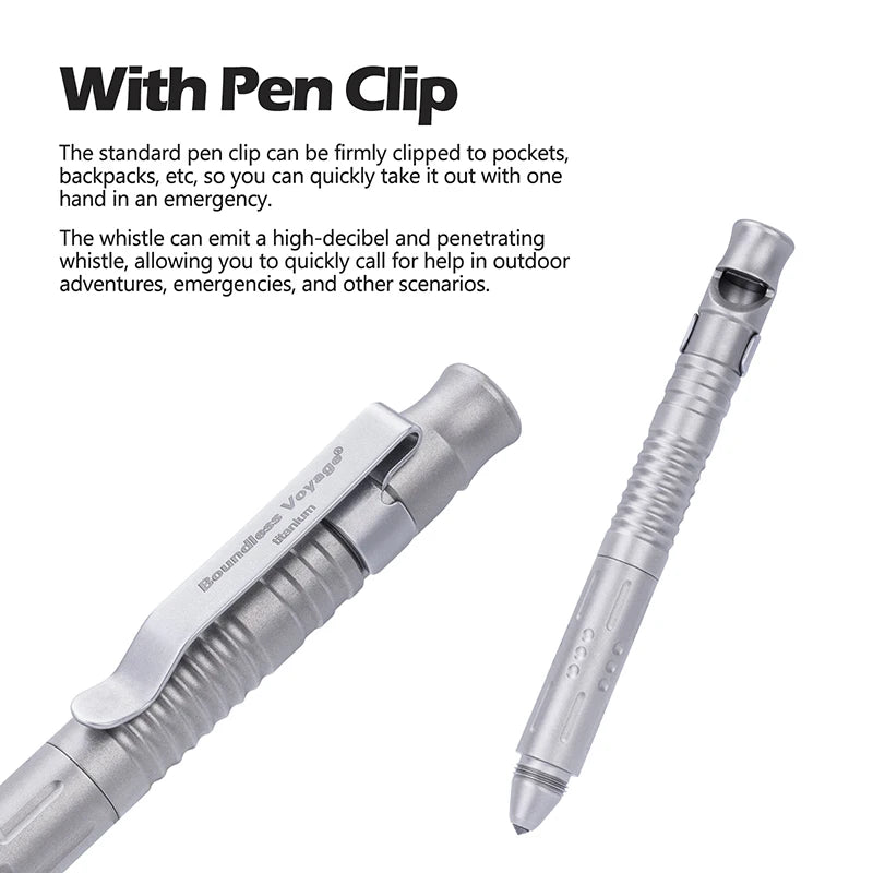 Boundless Voyage 3-in-1 Titanium Multifunctional Whistle Pen 120dB Outdoor Car Window Breaker Survival Tool Ti9025O