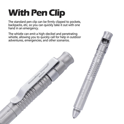Boundless Voyage 3-in-1 Titanium Multifunctional Whistle Pen 120dB Outdoor Car Window Breaker Survival Tool Ti9025O