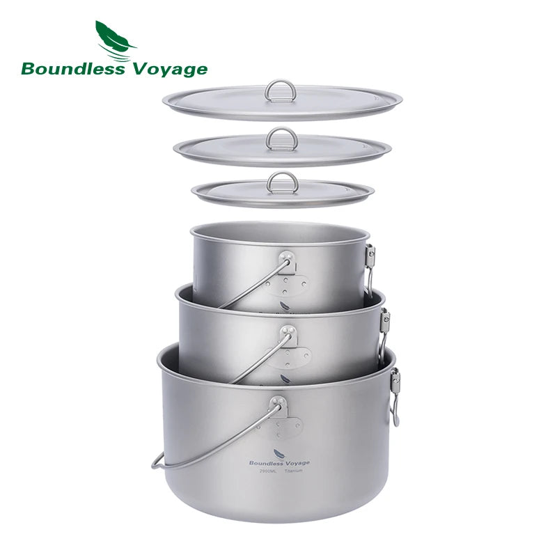 Boundless Voyage Titanium Pot Camping Cookware Hanging Soup Pot with Lid Outdoor Cooking Kit Lightweight Kitchen Ware Tableware Ti2045C