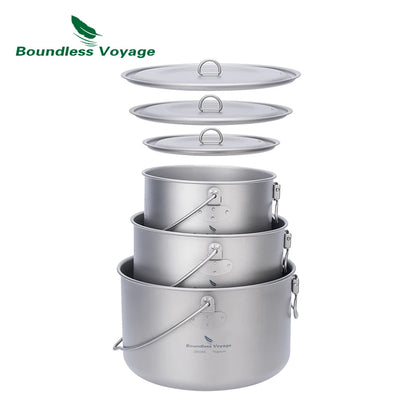 Boundless Voyage Titanium Pot Camping Cookware Hanging Soup Pot with Lid Outdoor Cooking Kit Lightweight Kitchen Ware Tableware Ti2045C