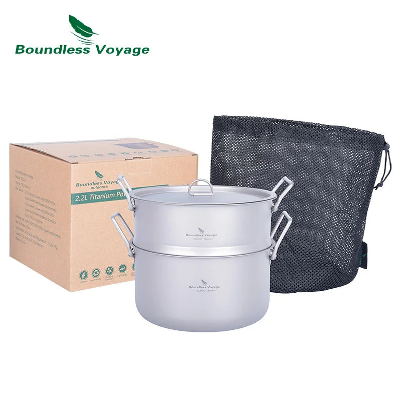 Boundless Voyage Titanium Steam Pot Compact Food Steamer Pan Camping Pot Outdoor Cookware Lightweight Portable Hiking Saucepan