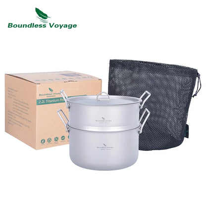 Boundless Voyage Titanium Steam Pot Compact Food Steamer Pan Camping Pot Outdoor Cookware Lightweight Portable Hiking Saucepan