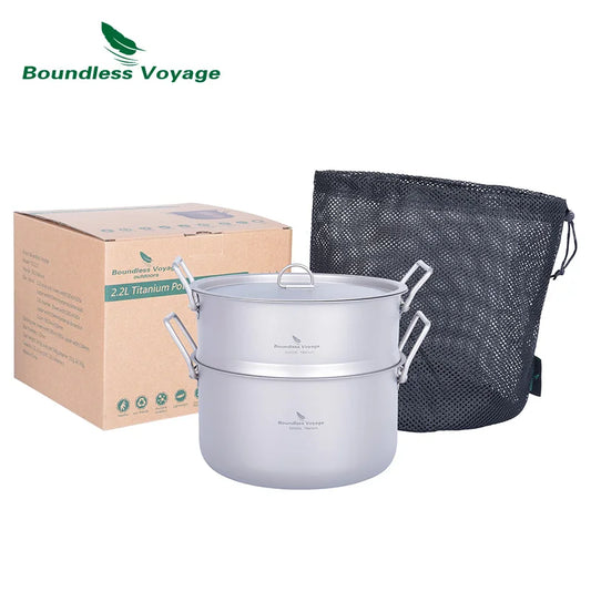 Boundless Voyage Titanium Steam Pot Compact Food Steamer Pan Camping Pot Outdoor Cookware Lightweight Portable Hiking Saucepan