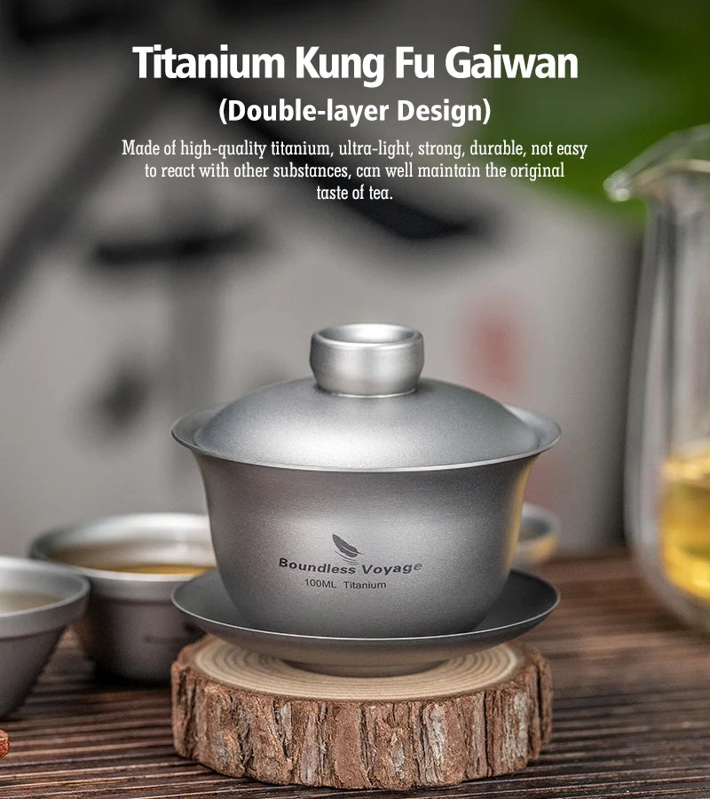Boundless Voyage 100ml Titanium Gaiwan Traditional Chinese Kung Fu Tea Set with Lid Heat-Resistant Double-Walled Tea Bowl