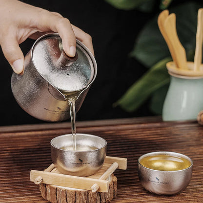 Titanium Double-Layer Tea Maker Indoor Outdoor Tea Bowl Cups Set
