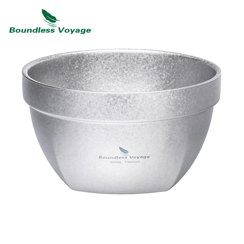 Boundless Voyage 500ml / 800ml Double Walled Titanium Bowl Food Rice Soup Bowl Ultralight Tableware Outdoor Camping Metal Bowl
