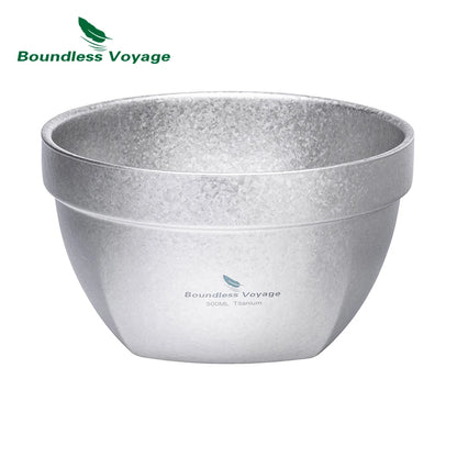 Boundless Voyage 500ml / 800ml Double Walled Titanium Bowl Food Rice Soup Bowl Ultralight Tableware Outdoor Camping Metal Bowl