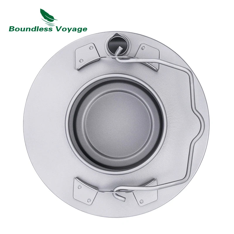 Boundless Voyage Titanium Camping Kettle – 700ml, Foldable Handle, Mesh Filter, Fast Boiling Ti3104D