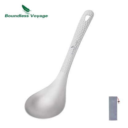 Boundless Voyage Titanium Spoon with Big Bowl Ladle for Soup Sauce Rice Kitchen Cooking Kit Outdoor Camping Home Tableware Ti1039T