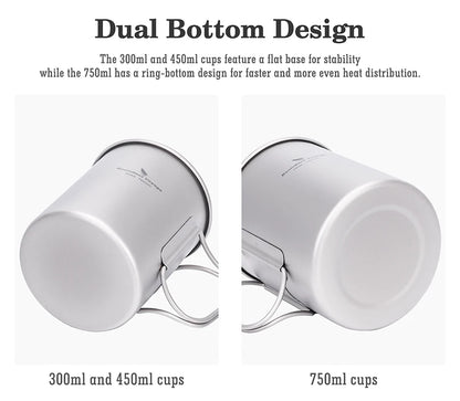 Boundless Voyage Titanium Camping Cup with Lid 300ml 450ml 750ml Stackable Lightweight Mug Pot for Backpacking, Hiking, Travel Ti3250D