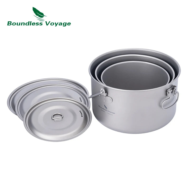Boundless Voyage Titanium Pot Camping Cookware Hanging Soup Pot with Lid Outdoor Cooking Kit Lightweight Kitchen Ware Tableware Ti2045C