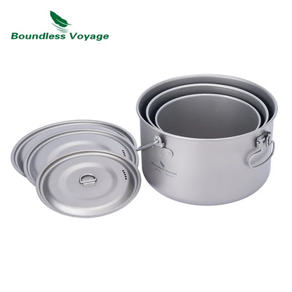 Boundless Voyage Titanium Pot Camping Cookware Hanging Soup Pot with Lid Outdoor Cooking Kit Lightweight Kitchen Ware Tableware Ti2045C