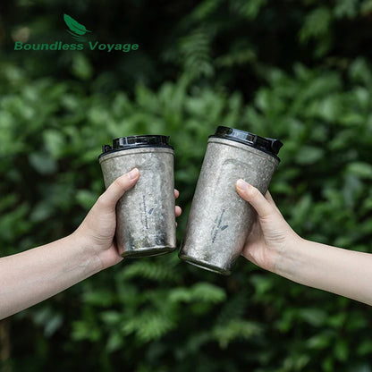 Boundless Voyage 380ml / 500ml Titanium Travel Coffee Tea Drinking Cup Double Wall Vacuum Insulated Water Mug Thermos with Lid Ti3235D/Ti3235A