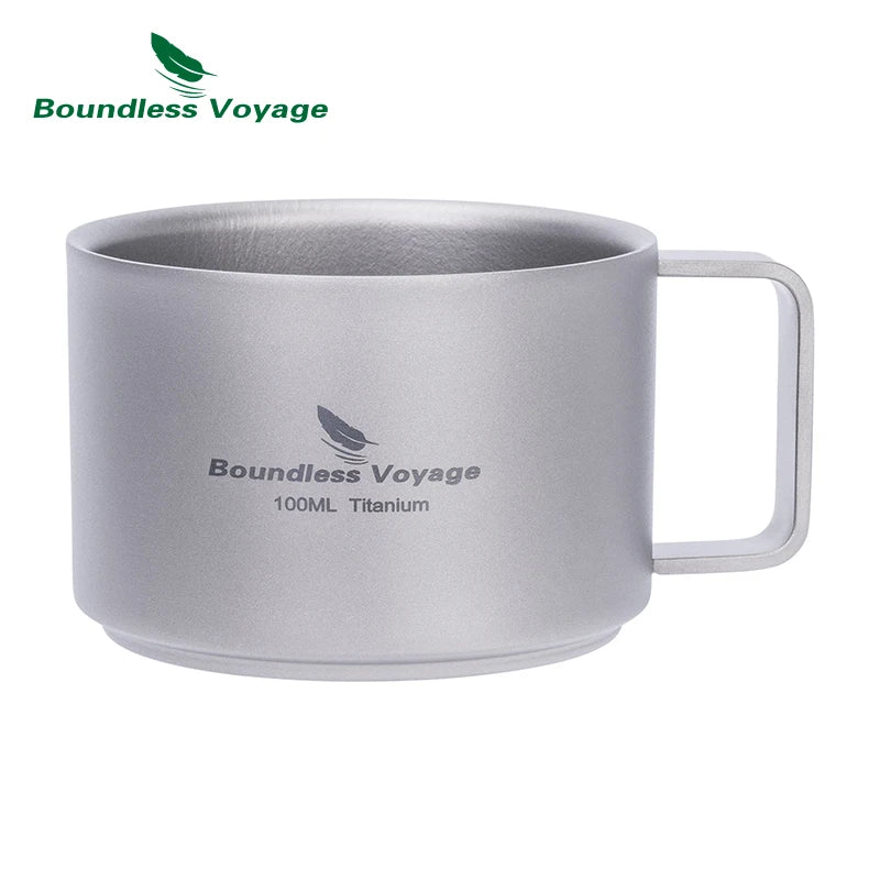 Boundless Voyage Titanium Espresso Cup 100ml Mini Double Wall Tea Coffee Mug Druable Metal Drinkware for Travel Home Office Ti3085D