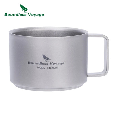 Boundless Voyage Titanium Espresso Cup 100ml Mini Double Wall Tea Coffee Mug Druable Metal Drinkware for Travel Home Office Ti3085D