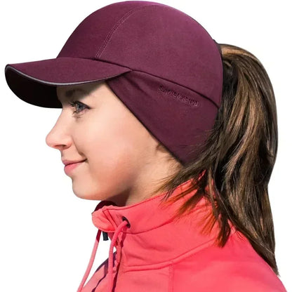 GADIEMKENSD Women's Winter Fleece Ponytail Hat Reflective Baseball Cap with Drop down Ear Warmers Golf Sports Cap M24