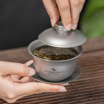 Boundless Voyage 100ml Titanium Gaiwan Traditional Chinese Kung Fu Tea Set with Lid Heat-Resistant Double-Walled Tea Bowl