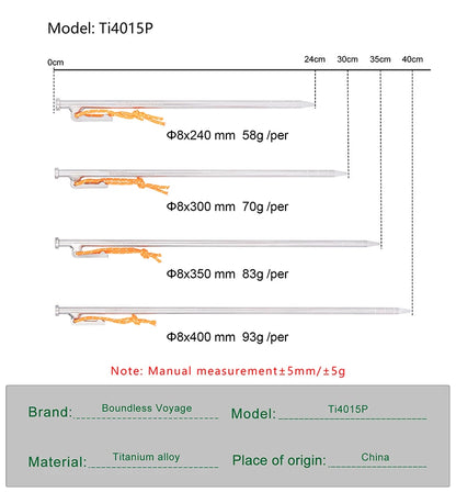 Titanium Alloy Tent Pegs Heavy Duty Nails Camping Stakes Hard Ground Pins 20cm 24cm 30cm 35cm 40cm
