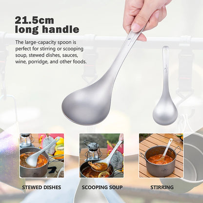 Boundless Voyage Titanium Spoon with Big Bowl Ladle for Soup Sauce Rice Kitchen Cooking Kit Outdoor Camping Home Tableware Ti1039T
