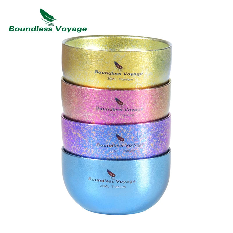 Boundless Voyage Titanium Ice Flower Cup – 30ml, Double-Wall, Unique Crystallized Texture, 4 Colors Ti3082D